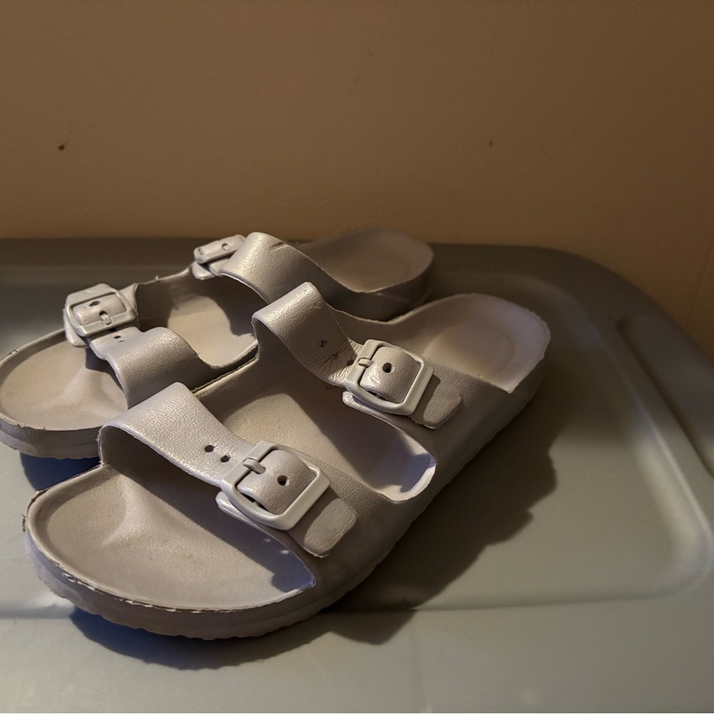 Time and Tru Gray Sandals with Contoured Footbed